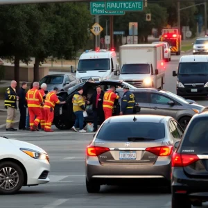 Emergency responders at the scene of a CapMetro van collision in South Austin.