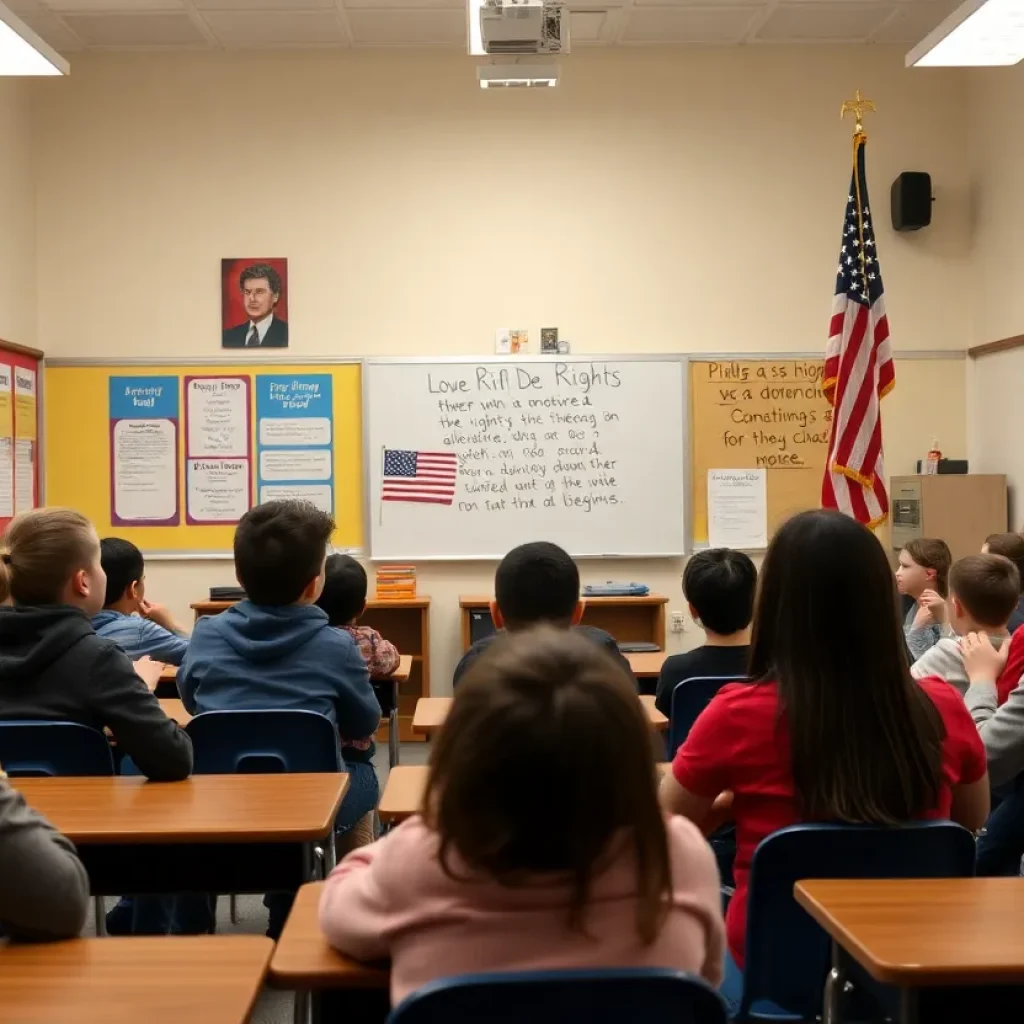 Students discussing rights in a classroom