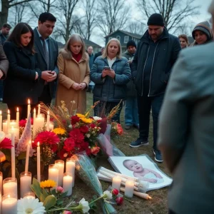 Memorial for deceased infant in Austin with candles and flowers