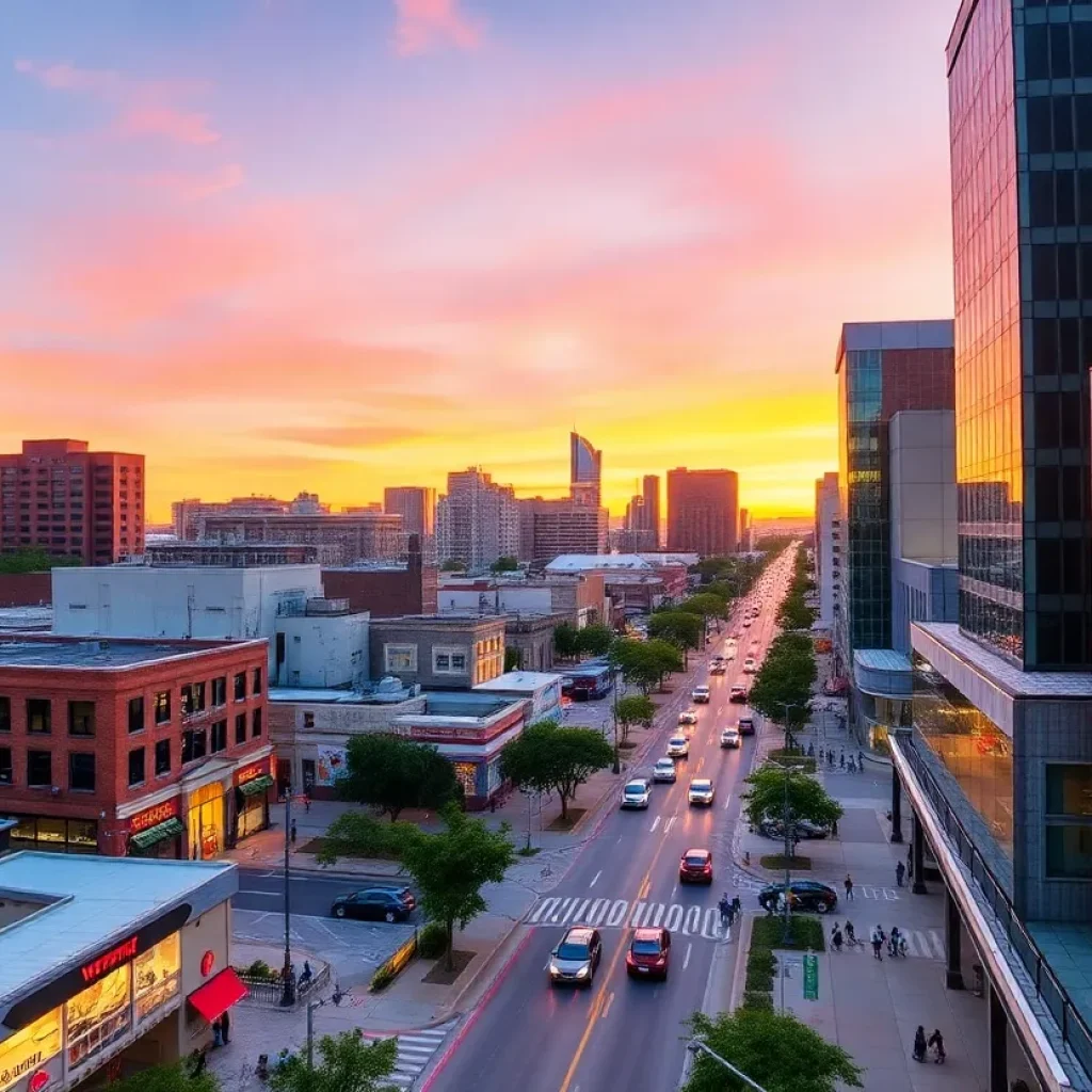 View of Fort Worth cityscape during sunset