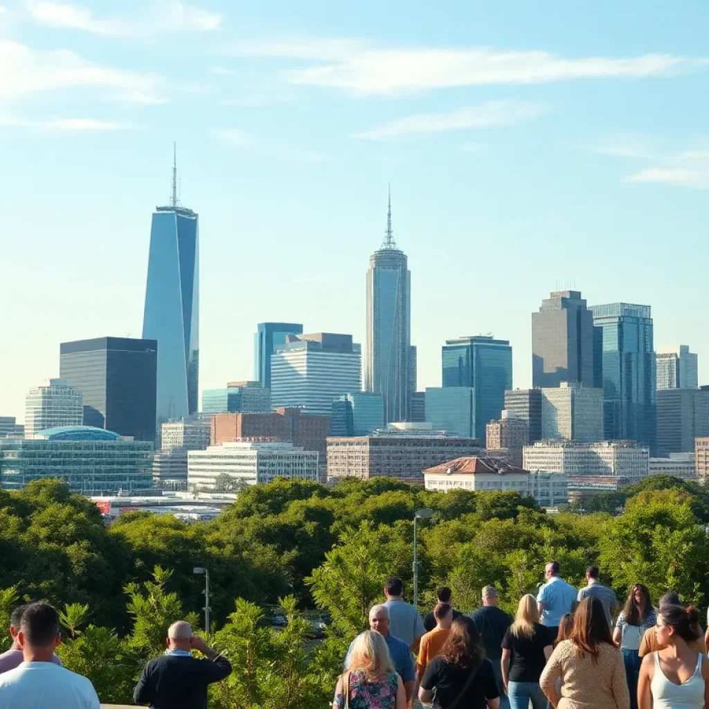 The skyline of Fort Worth with modern buildings against a blue sky.