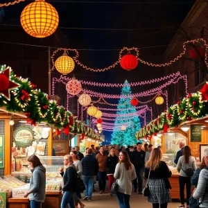 Crowds enjoying a holiday market in Austin