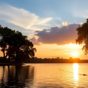 View of Lady Bird Lake surrounded by trees