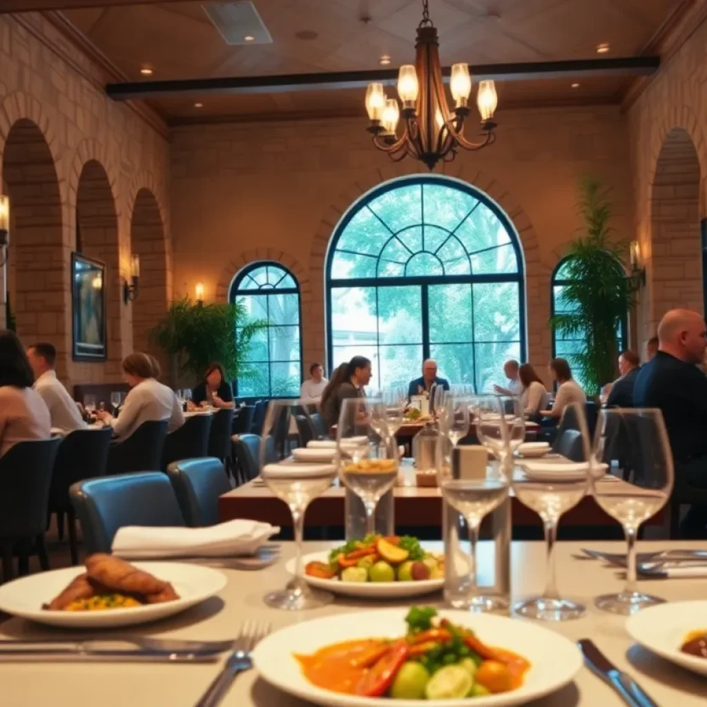 Elegant dining interior of Aris Steakhouse in Clarksville