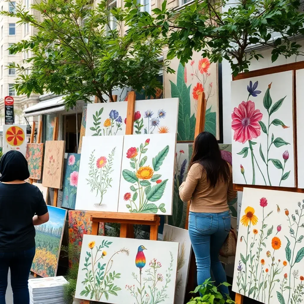 Artworks at various exhibitions in Austin depicting nature and local talent.