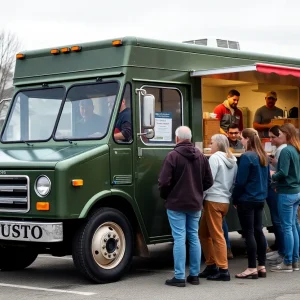 Community members supporting a food truck owner in Austin