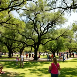 Austin park with trees and shaded areas in summer