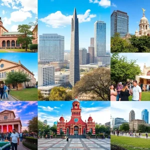 Collage representing the history and culture of Austin, Texas.