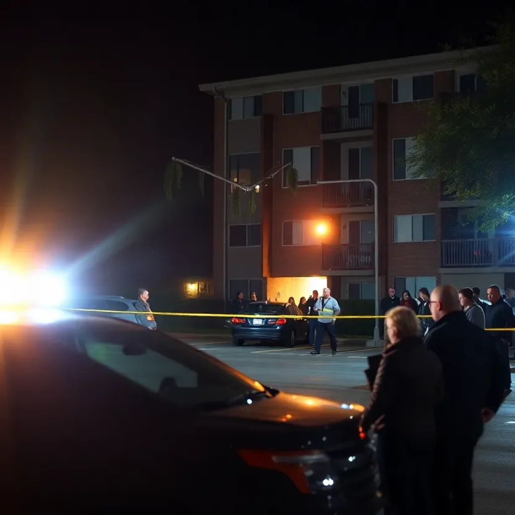 Police lights at an apartment complex following a homicide investigation