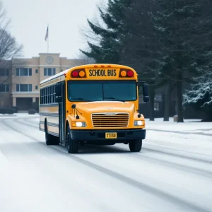 School bus in winter weather conditions in Austin