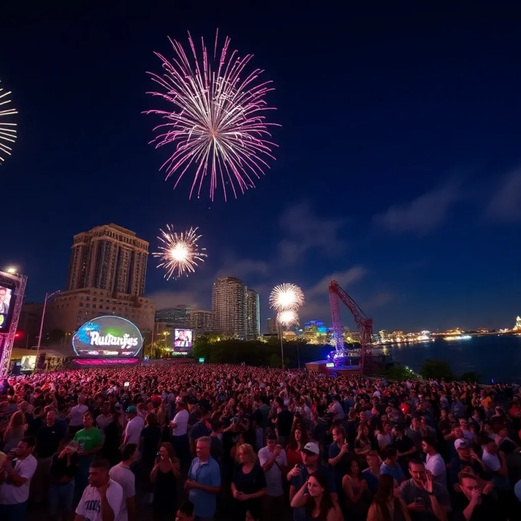 Crowd celebrating New Year’s Eve at Auditorium Shores, Austin.