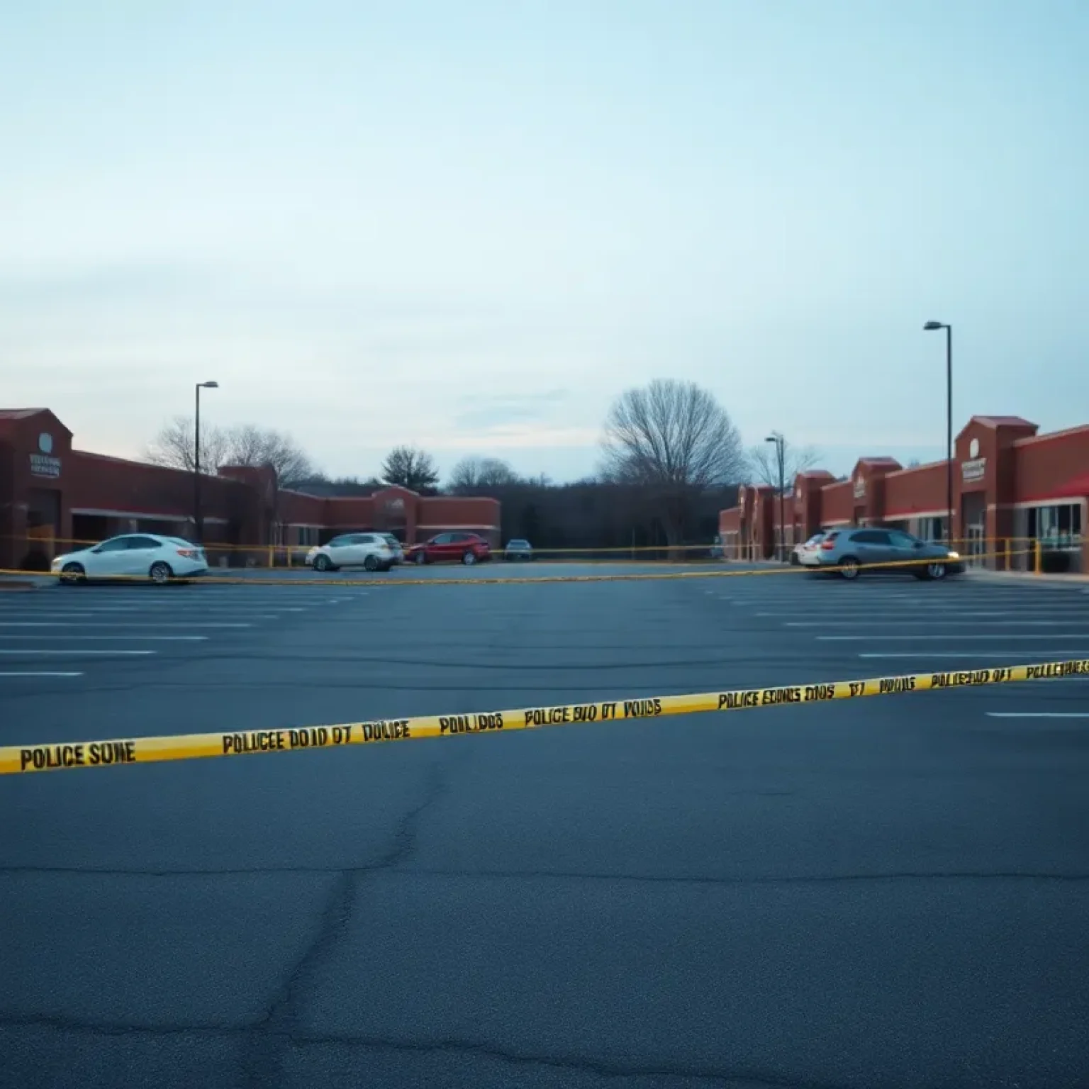 Police tape at a parking lot crime scene in Austin