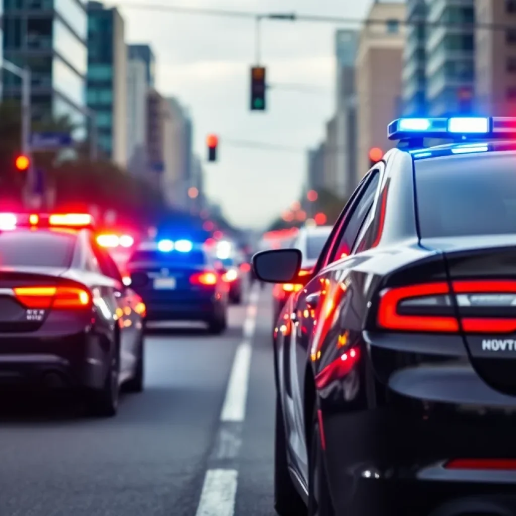 Police cars at the scene of a DWI incident in Austin