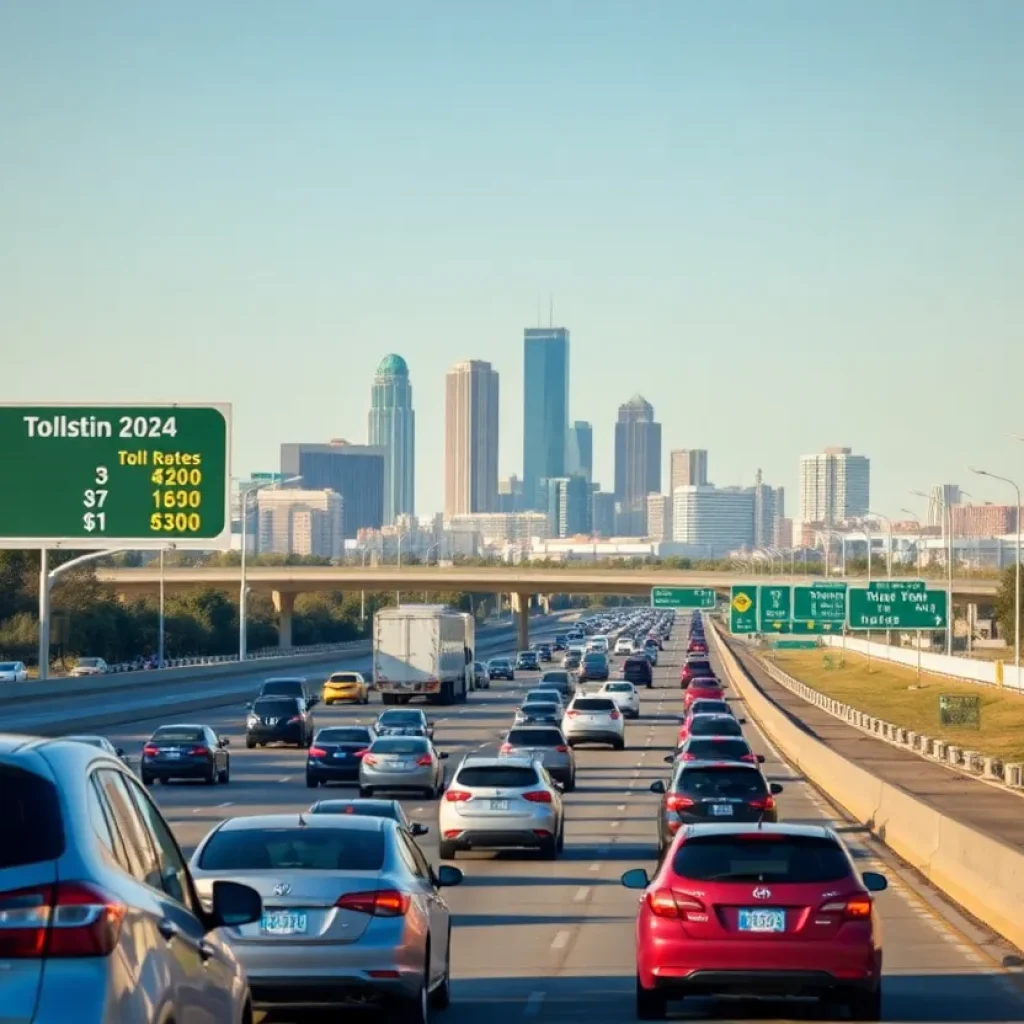 Vehicles on Austin toll roads with new rate signs