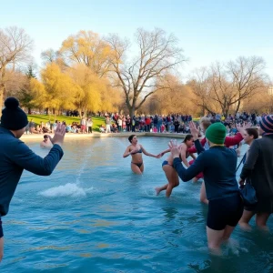 Participants preparing for the Barton Springs Polar Bear Plunge