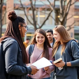 Students engaging in academic activities on a university campus