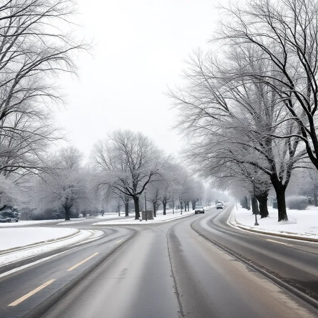 Icy roads and snow in Central Texas