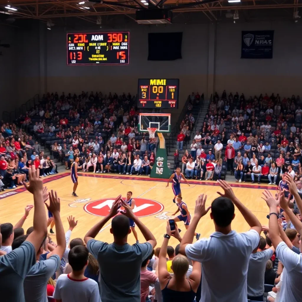 Crowd cheering during a high school basketball game in Charlotte.