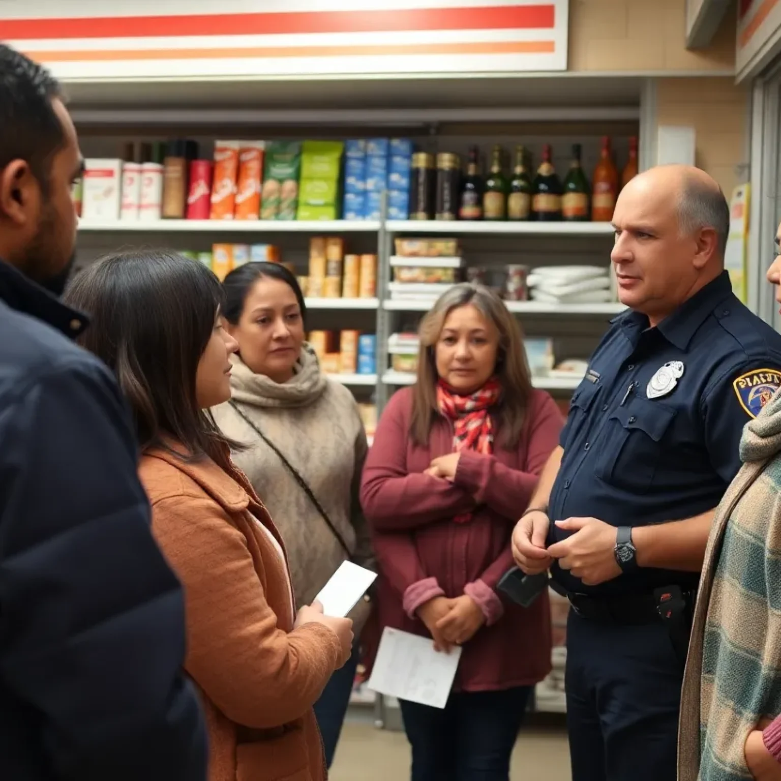 Community members discussing safety with Austin police officer