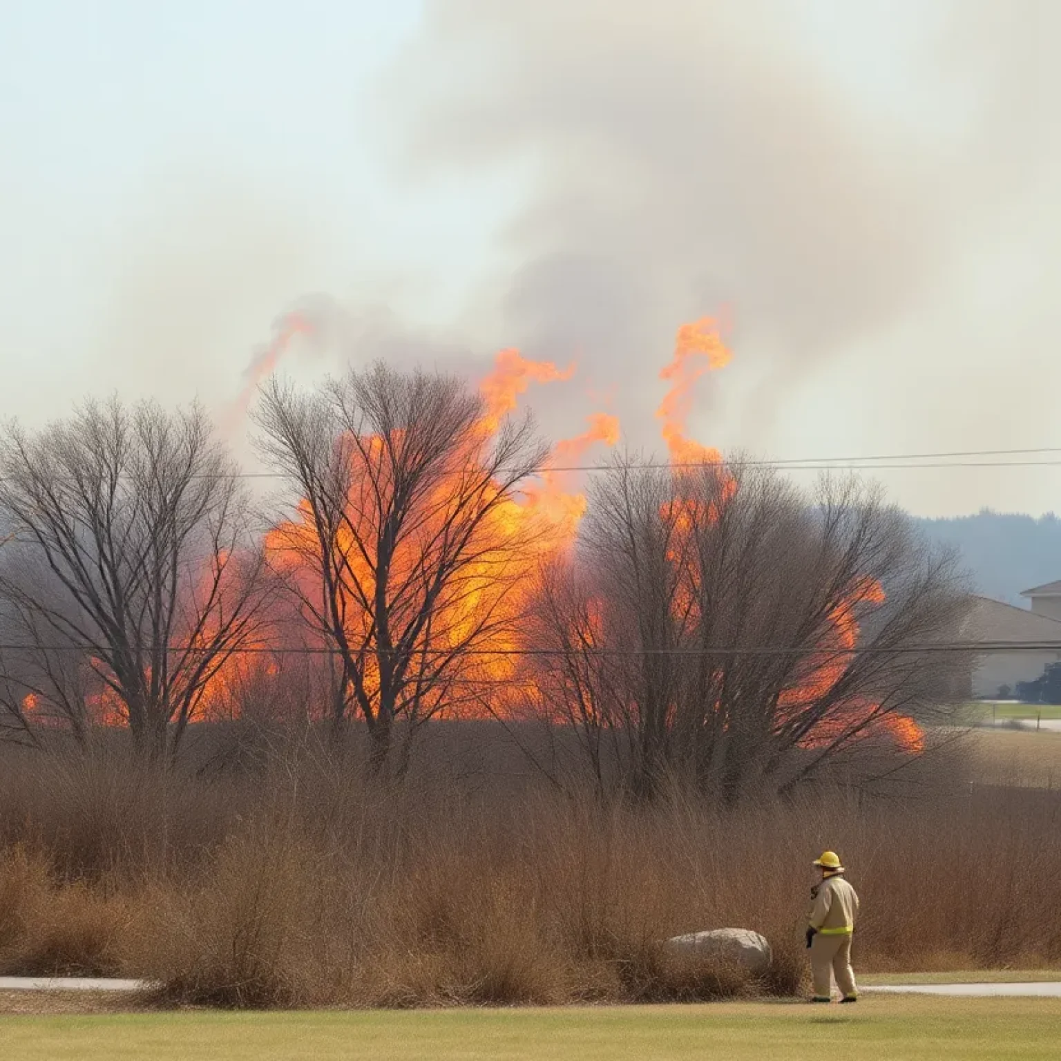 Firefighters battling a brush fire in East Austin