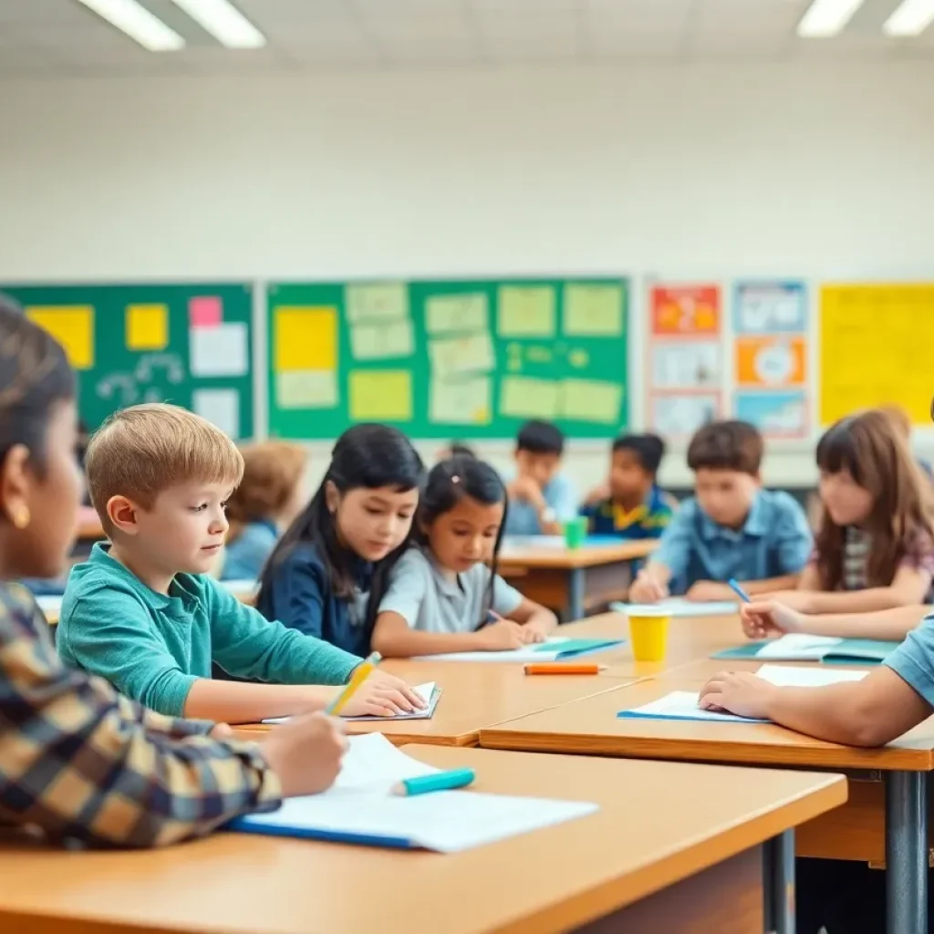 Students learning in a classroom environment