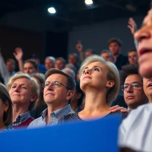 Audience reacting to a political rally