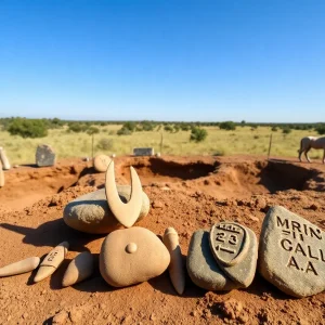 Excavation site at Gault archaeological site in Central Texas featuring ancient tools and artifacts.