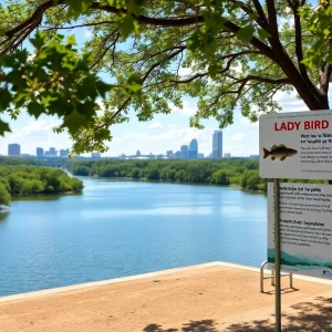 Lady Bird Lake with conservation signs