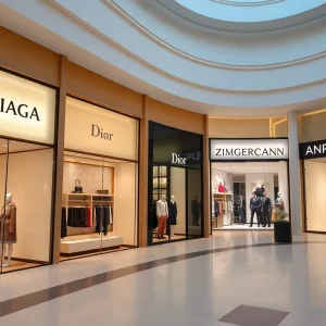 Balenciaga, Dior, and Zimmermann storefronts at The Domain, Austin.