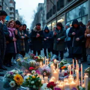 Memorial with flowers and candles for the victims of the New Year’s Day attack in New Orleans