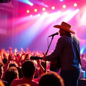 Parker McCollum performing at a concert with fans cheering