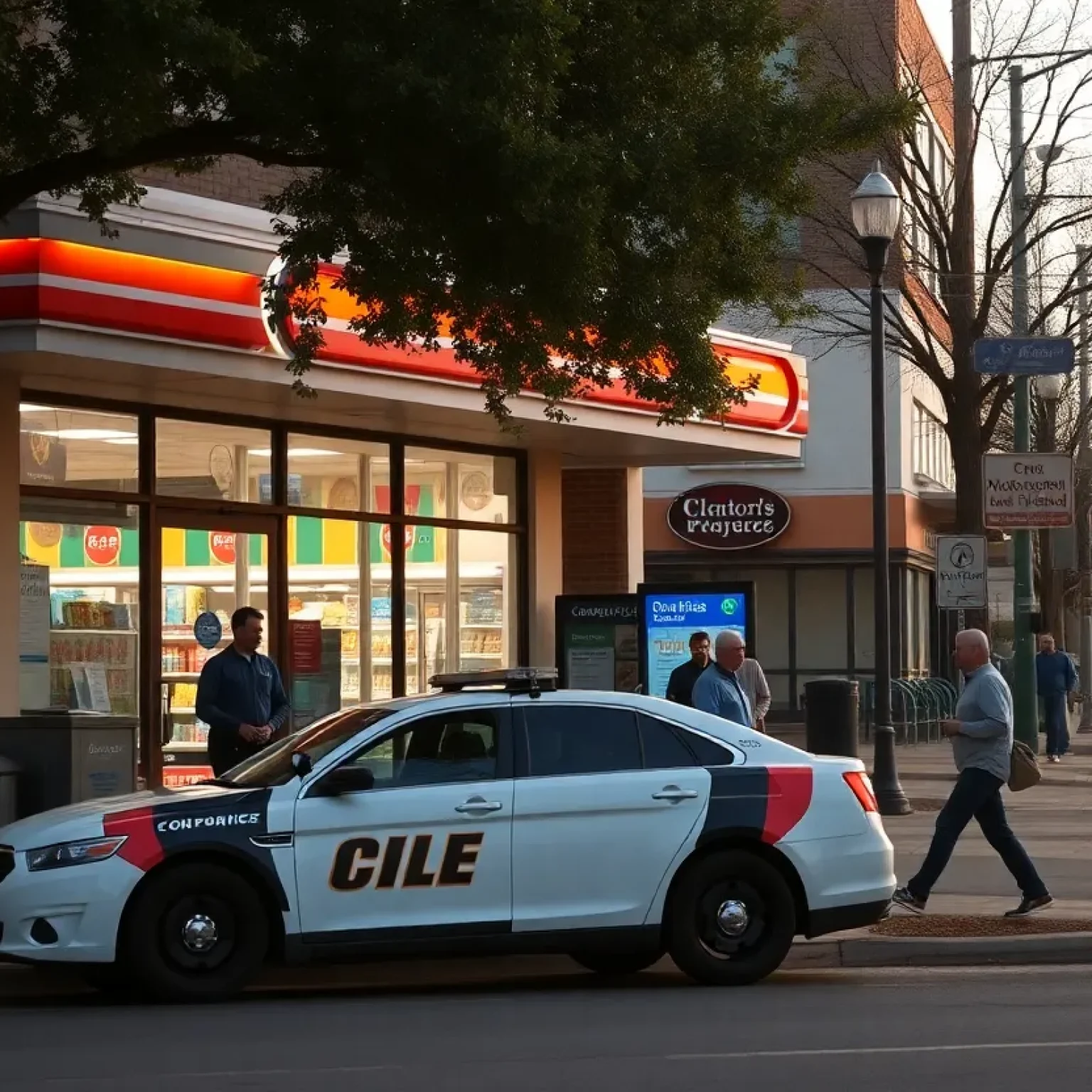 Police car in front of a convenience store in Austin