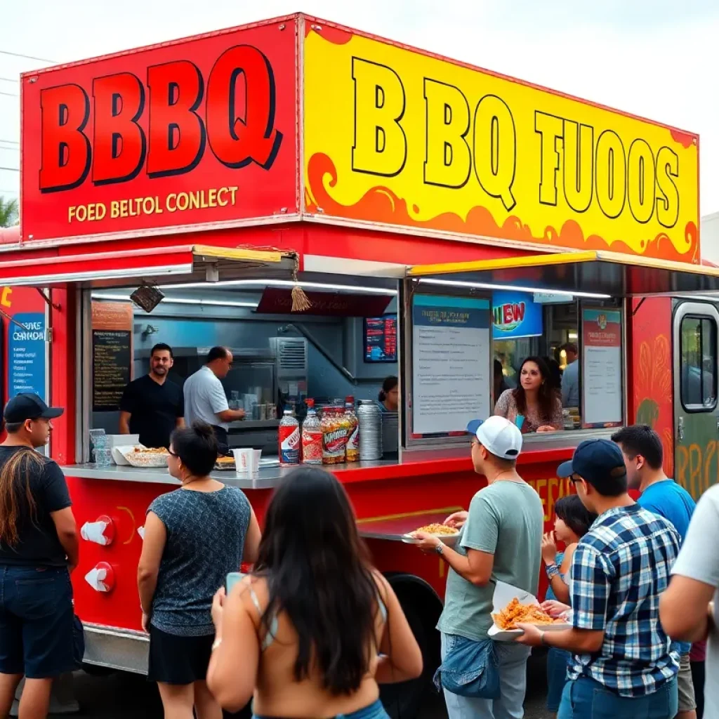 BBQ food truck in Austin, Texas, serving customers.