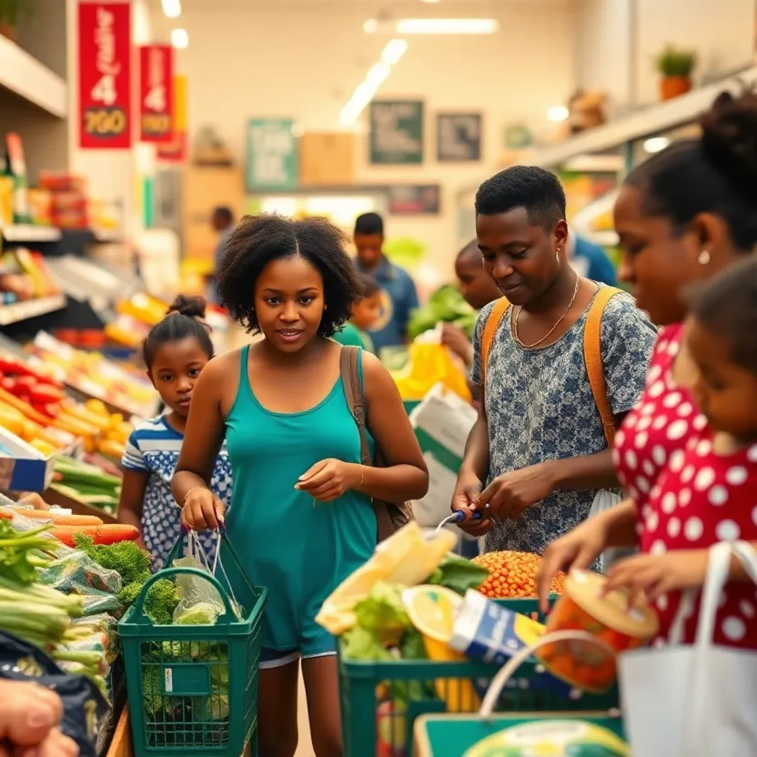 Families in Texas shopping for groceries and food assistance