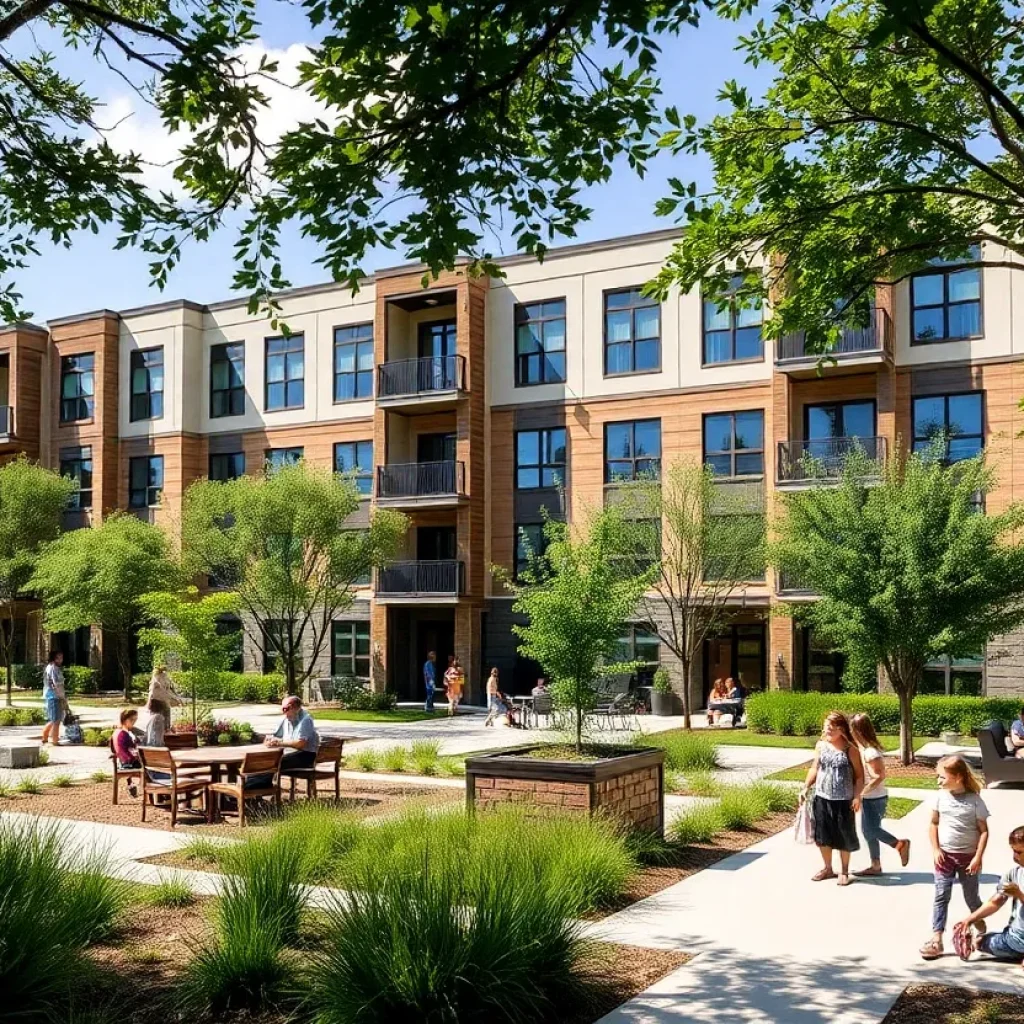 Exterior view of Twelve100 multifamily housing complex in Austin