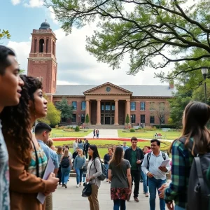 Students and faculty interacting on the University of Texas campus