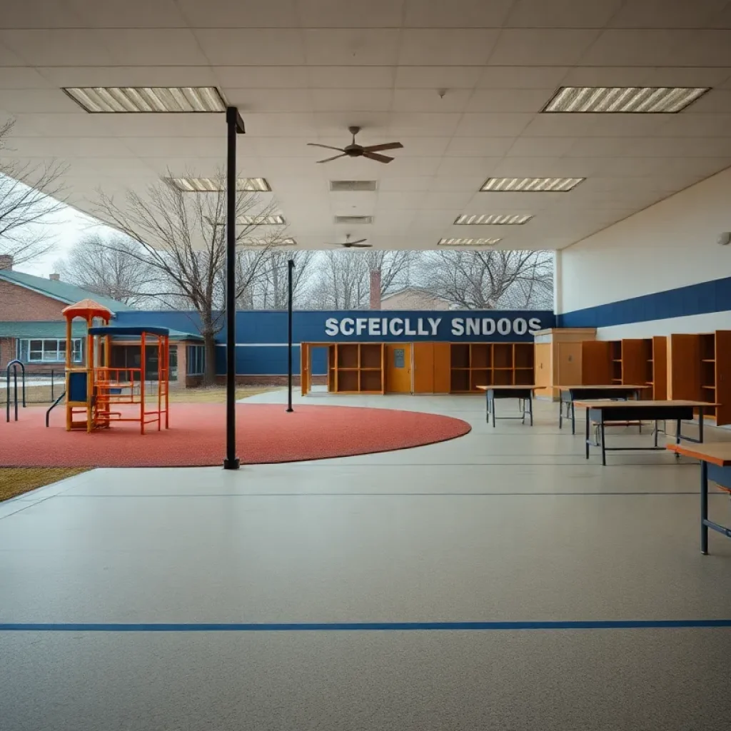 Empty playground and classrooms at Valley View Elementary