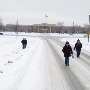 Icy roads and school during winter weather in Central Texas