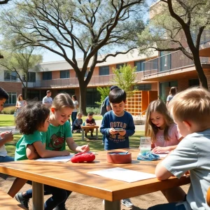 Students participating in outdoor learning at an Austin school