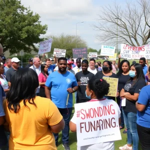 Residents of Pearland gathering to promote school funding.