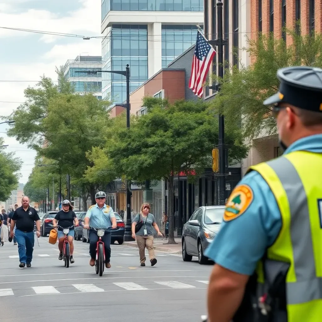 A lively street in Austin reflecting community spirit and safety concerns.