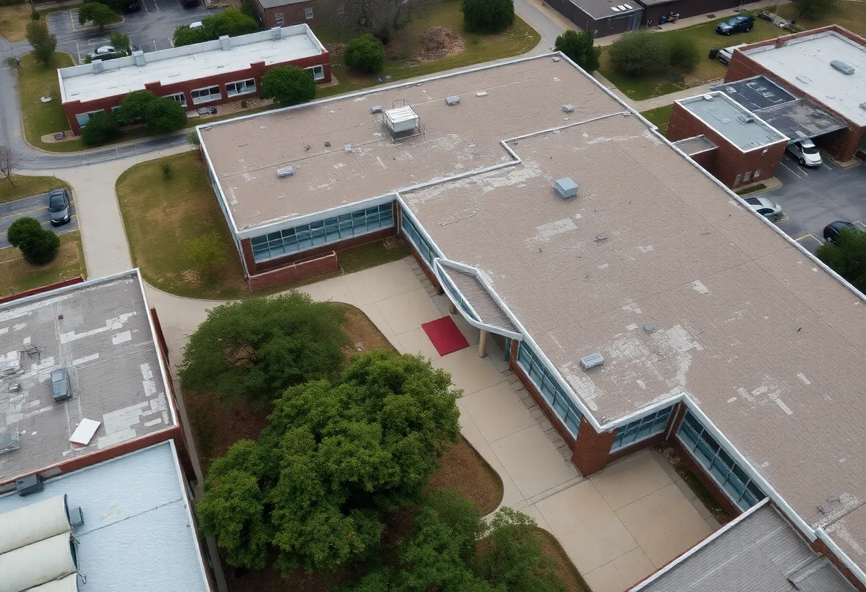 Aerial view of an Austin Independent School District school building