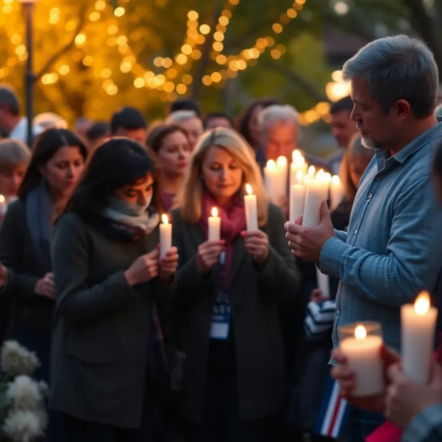 A somber candlelight vigil held by community members in remembrance of a lost student.