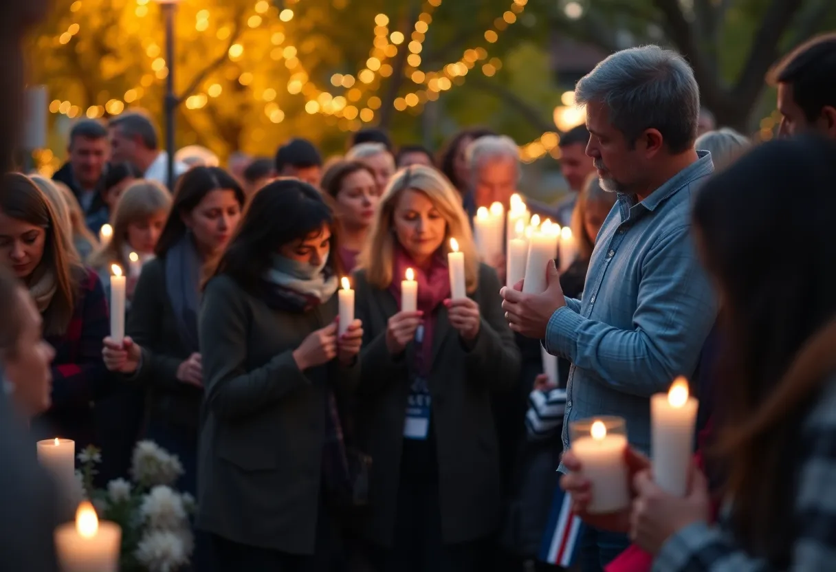 A somber candlelight vigil held by community members in remembrance of a lost student.