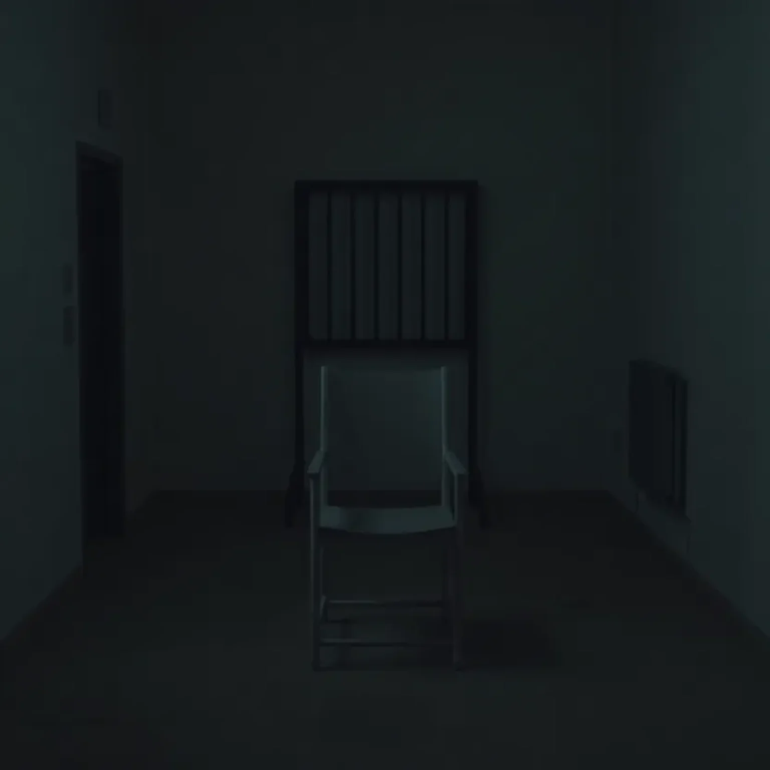 A view of an execution chamber highlighting a metal chair.