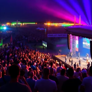 Crowd enjoying a live music concert at the Formula 1 Grand Prix in Austin 2025