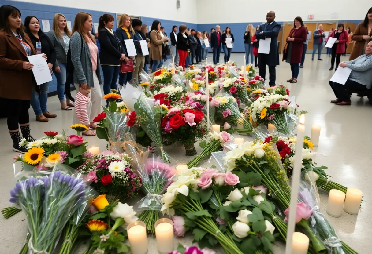 Community members gathered for a memorial service for the victim of the Frisco school stabbing.