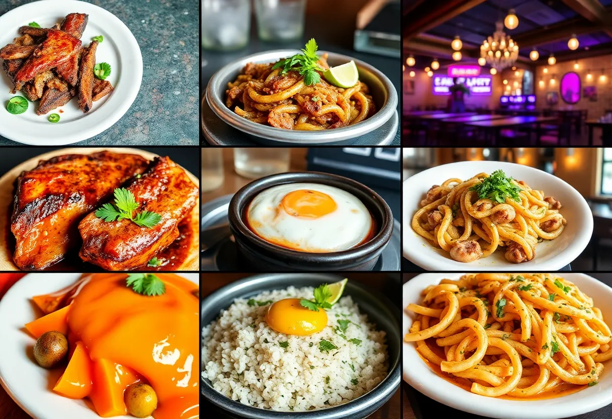 A variety of dishes from new restaurants in Austin showcasing cultural diversity.