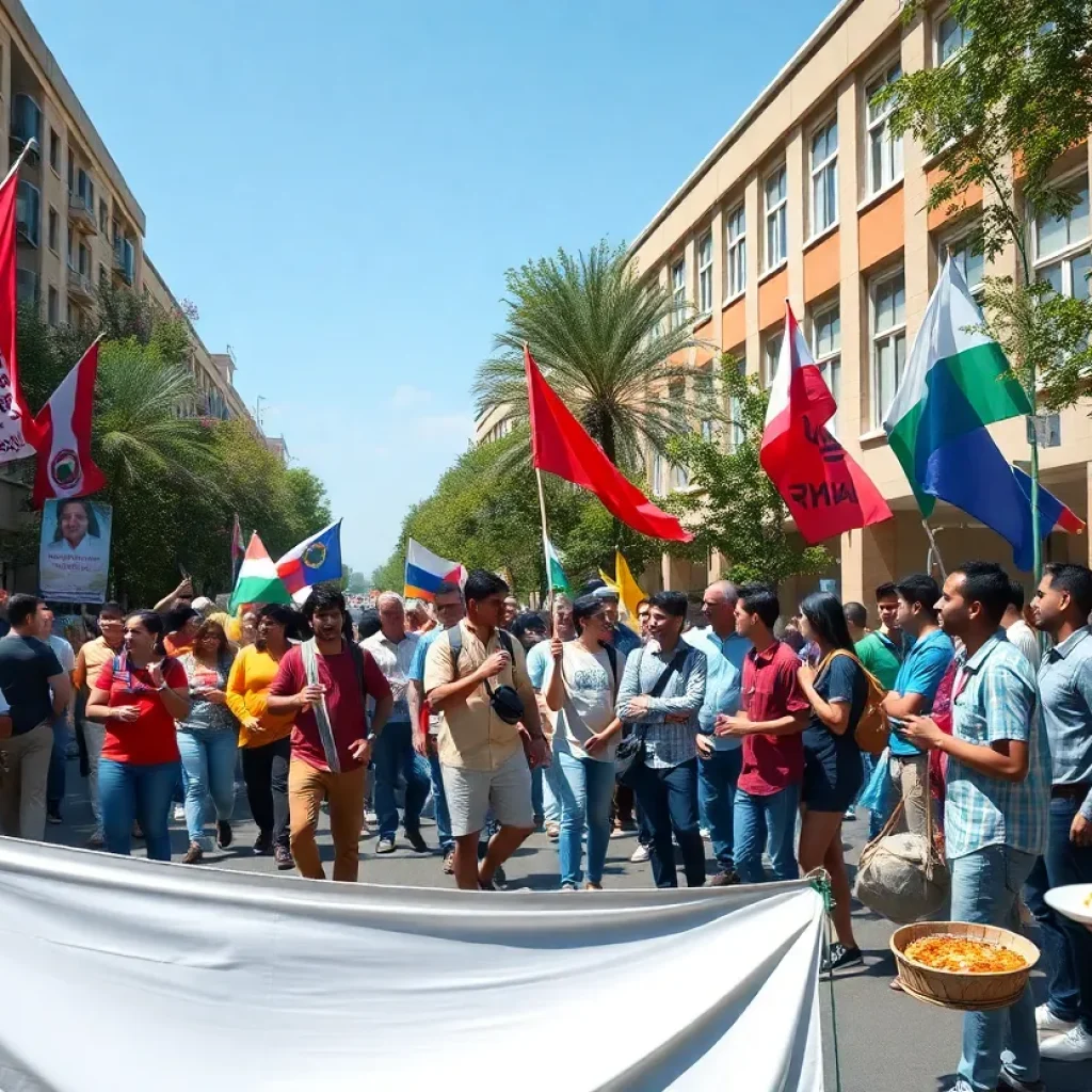 Diverse crowds gather for celebrations and protests near the University of Texas.