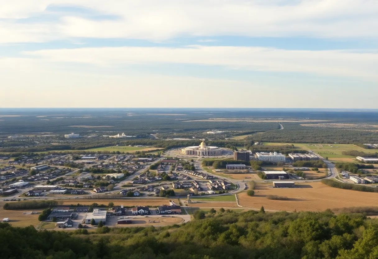 Panoramic view of Williamson County, Texas highlighting its suburban development.